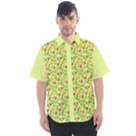 Vector Fruits pattern, pastel colors, yellow background Men s Short Sleeve Shirt