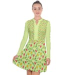 Vector Fruits pattern, pastel colors, yellow background Long Sleeve Panel Dress