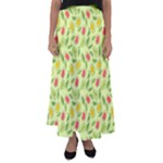Vector Fruits pattern, pastel colors, yellow background Flared Maxi Skirt