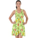 Vector Fruits pattern, pastel colors, yellow background Show Some Back Chiffon Dress