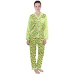 Vector Fruits pattern, pastel colors, yellow background Satin Long Sleeve Pajamas Set