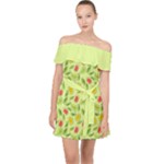 Vector Fruits pattern, pastel colors, yellow background Off Shoulder Chiffon Dress