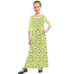 Vector Fruits pattern, pastel colors, yellow background Kids  Quarter Sleeve Maxi Dress