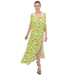 Vector Fruits pattern, pastel colors, yellow background Maxi Chiffon Cover Up Dress