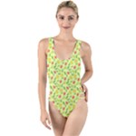 Vector Fruits pattern, pastel colors, yellow background High Leg Strappy Swimsuit