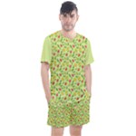 Vector Fruits pattern, pastel colors, yellow background Men s Mesh Tee and Shorts Set