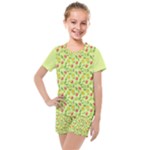 Vector Fruits pattern, pastel colors, yellow background Kids  Mesh Tee and Shorts Set