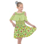 Vector Fruits pattern, pastel colors, yellow background Kids  Shoulder Cutout Chiffon Dress