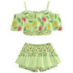 Vector Fruits pattern, pastel colors, yellow background Kids  Off Shoulder Skirt Bikini