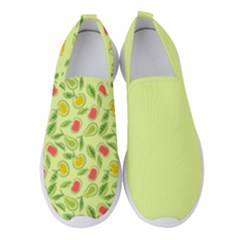 Vector Fruits Pattern, Pastel Colors, Yellow Background Women s Slip On Sneakers by Casemiro