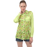 Vector Fruits pattern, pastel colors, yellow background Long Sleeve Satin Shirt