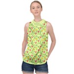 Vector Fruits pattern, pastel colors, yellow background High Neck Satin Top