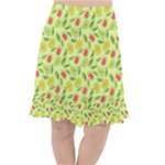 Vector Fruits pattern, pastel colors, yellow background Fishtail Chiffon Skirt