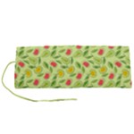 Vector Fruits pattern, pastel colors, yellow background Roll Up Canvas Pencil Holder (S)