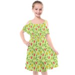 Vector Fruits pattern, pastel colors, yellow background Kids  Cut Out Shoulders Chiffon Dress