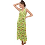 Vector Fruits pattern, pastel colors, yellow background V-Neck Chiffon Maxi Dress