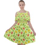 Vector Fruits pattern, pastel colors, yellow background Cut Out Shoulders Chiffon Dress