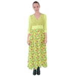 Vector Fruits pattern, pastel colors, yellow background Button Up Maxi Dress