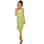 Vector Fruits pattern, pastel colors, yellow background Waist Tie Cover Up Chiffon Dress