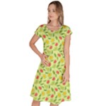 Vector Fruits pattern, pastel colors, yellow background Classic Short Sleeve Dress