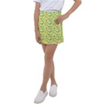 Vector Fruits pattern, pastel colors, yellow background Kids  Tennis Skirt