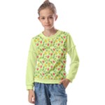 Vector Fruits pattern, pastel colors, yellow background Kids  Long Sleeve Tee with Frill 
