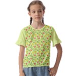 Vector Fruits pattern, pastel colors, yellow background Kids  Cuff Sleeve Scrunch Bottom Tee
