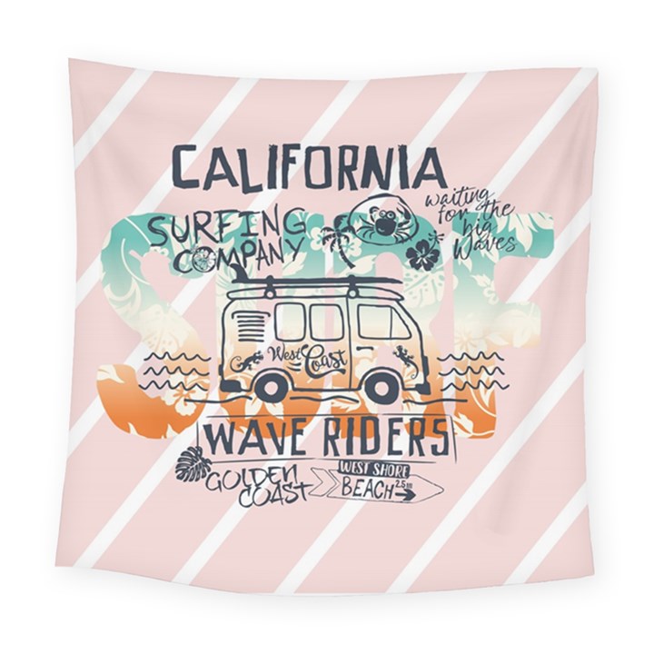 California surfer van Square Tapestry (Large)