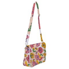 Cartoon Flowers Shoulder Bag With Back Zipper by designsbymallika