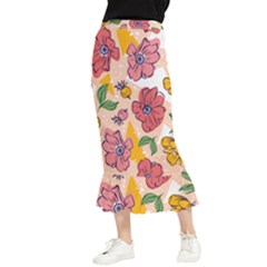 Cartoon Flowers Maxi Fishtail Chiffon Skirt by designsbymallika