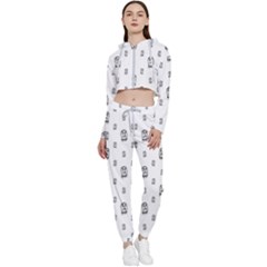Sketchy Monster Pencil Drawing Motif Pattern Cropped Zip Up Lounge Set by dflcprintsclothing