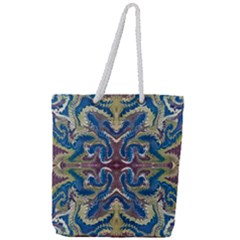 Green Feathers Repeats Full Print Rope Handle Tote (large)