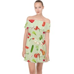 Seamless Pattern With Vegetables  Delicious Vegetables Off Shoulder Chiffon Dress by SychEva