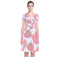Strawberry Cow Pet Short Sleeve Front Wrap Dress by Magicworlddreamarts1