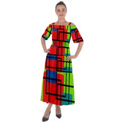 Colorful Rectangle Boxes Shoulder Straps Boho Maxi Dress 
