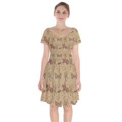 Foxhunt Horse And Hounds Short Sleeve Bardot Dress by Abe731
