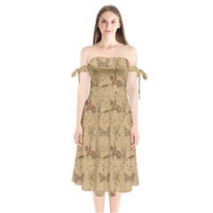 Foxhunt Horse And Hounds Shoulder Tie Bardot Midi Dress by Abe731