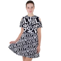 Sleep Work Love And Have Fun Typographic Pattern Short Sleeve Shoulder Cut Out Dress  by dflcprintsclothing