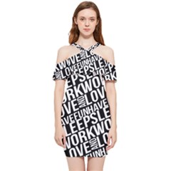 Sleep Work Love And Have Fun Typographic Pattern Shoulder Frill Bodycon Summer Dress by dflcprintsclothing