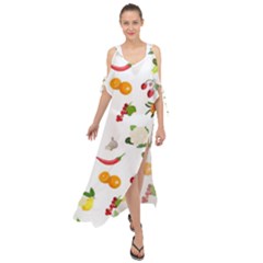 Fruits, Vegetables And Berries Maxi Chiffon Cover Up Dress by SychEva