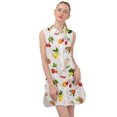 Fruits, Vegetables And Berries Sleeveless Shirt Dress by SychEva