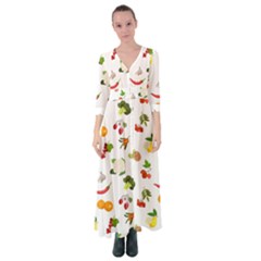 Fruits, Vegetables And Berries Button Up Maxi Dress by SychEva