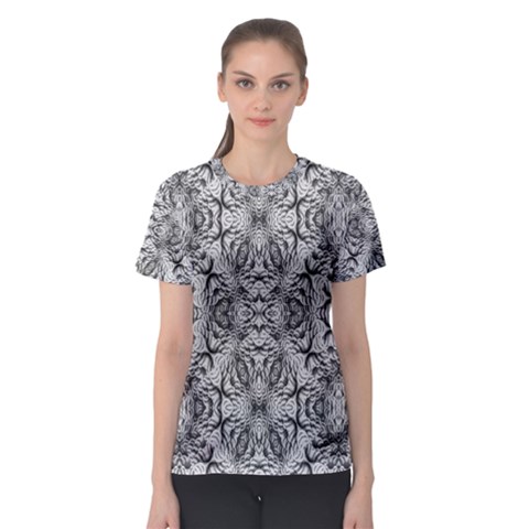 Black And White Ornate Pattern Women s Sport Mesh Tee by dflcprintsclothing