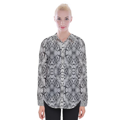 Black And White Ornate Pattern Womens Long Sleeve Shirt by dflcprintsclothing