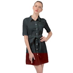 Navy Blue Red Stripe Crest Belted Shirt Dress by Abe731