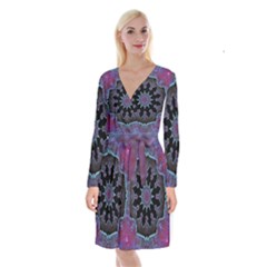 Framed Mandala Long Sleeve Velvet Front Wrap Dress by MRNStudios