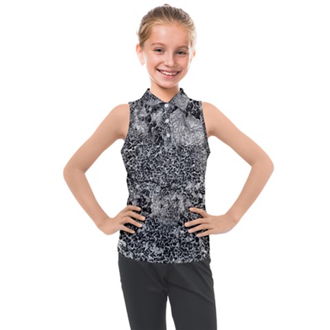 Grey And White Grunge Camouflage Abstract Print Kids  Sleeveless Polo Tee by dflcprintsclothing