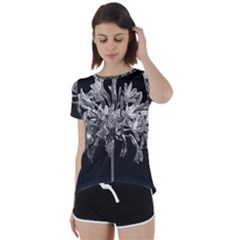 Black And White Lilies Botany Motif Print Short Sleeve Foldover Tee by dflcprintsclothing