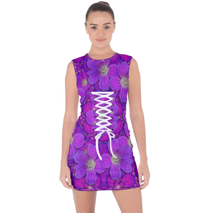Fantasy Flowers In Paradise Calm Style Lace Up Front Bodycon Dress