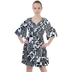 Black And White Geometric Print Boho Button Up Dress by dflcprintsclothing